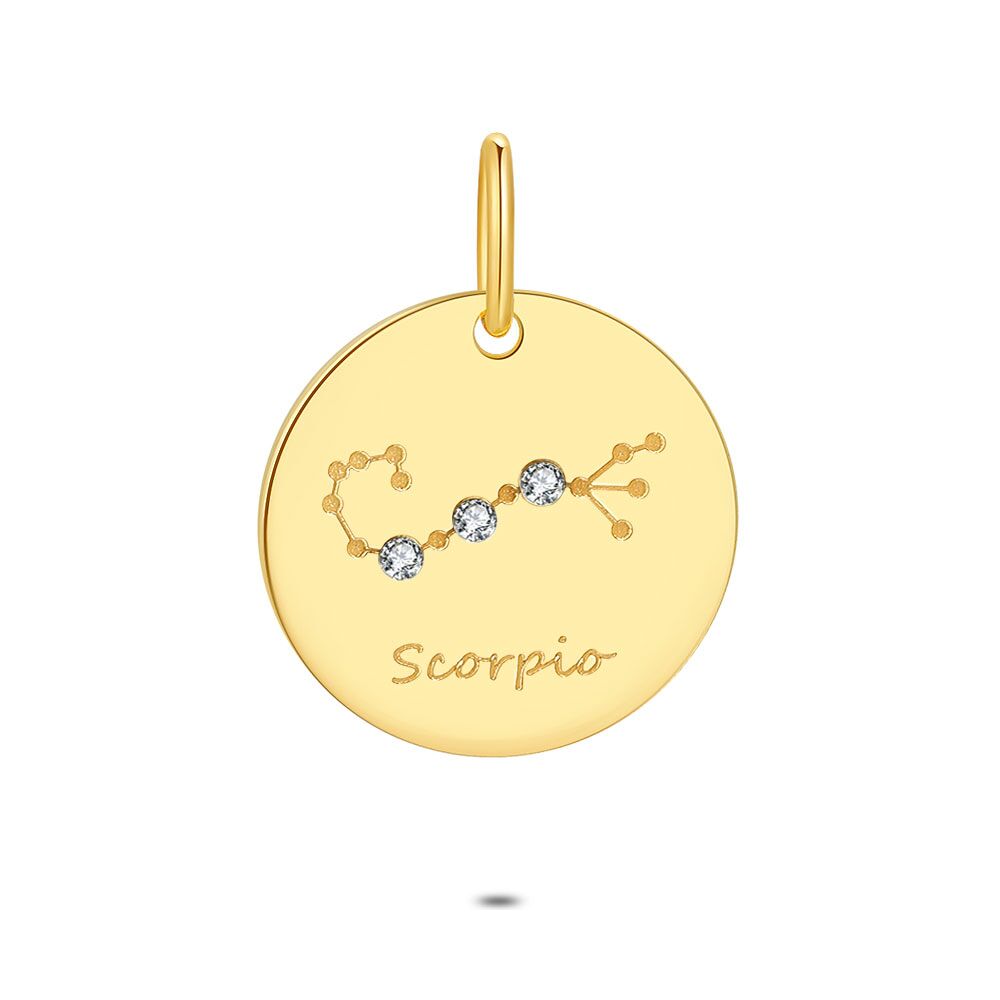 18Ct Gold Plated Silver Pendant, Round With Horoscope, Scorpio