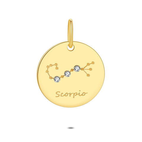18Ct Gold Plated Silver Pendant, Round With Horoscope, Scorpio