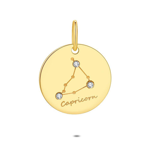 18Ct Gold Plated Silver Pendant, Round With Horoscope, Capricorn