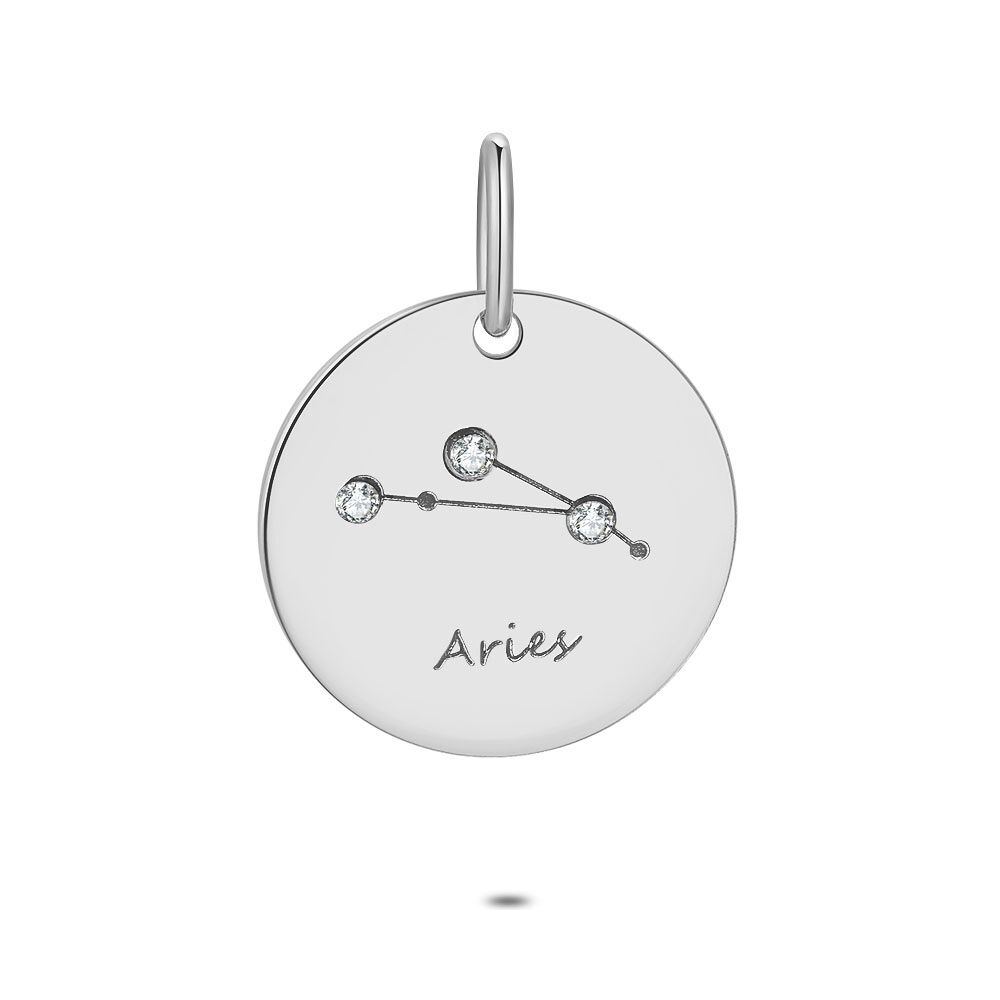 Silver Pendant, Round With Horoscope, Aries