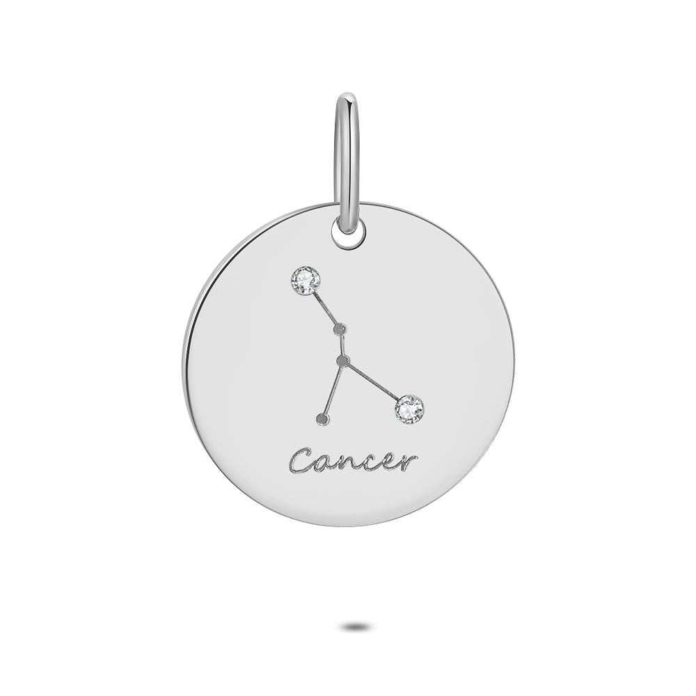 Silver Pendant, Round With Horoscope, Cancer