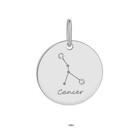 Silver Pendant, Round With Horoscope, Cancer