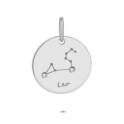 Silver Pendant, Round With Horoscope, Leo