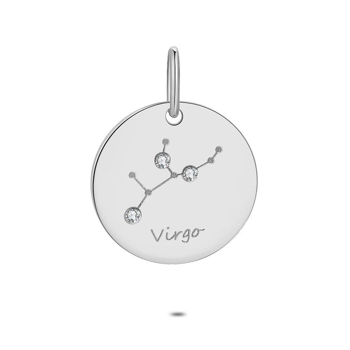 Silver Pendant, Round With Horoscope, Virgo