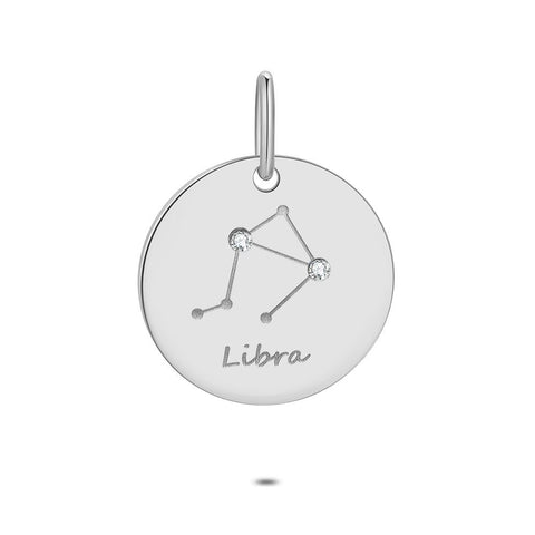 Silver Pendant, Round With Horoscope, Libra