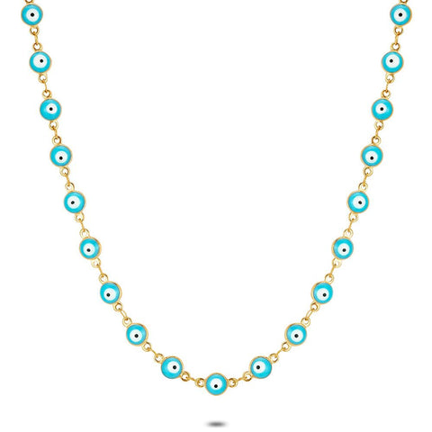 Gold Coloured Stainless Steel Necklace, Blue Eyes