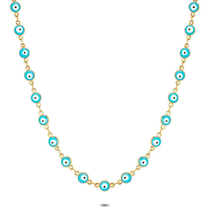 Gold Coloured Stainless Steel Necklace, Blue Eyes