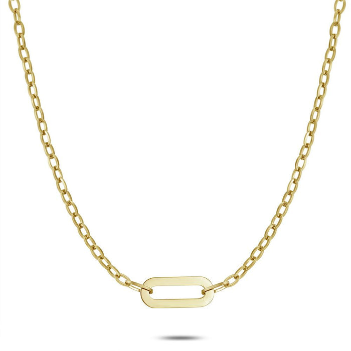 Gold Coloured Stainless Steel Necklace, Open Oval, Oval Link Chain