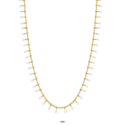 Gold Coloured Stainless Steel Necklace, Small White Droplets