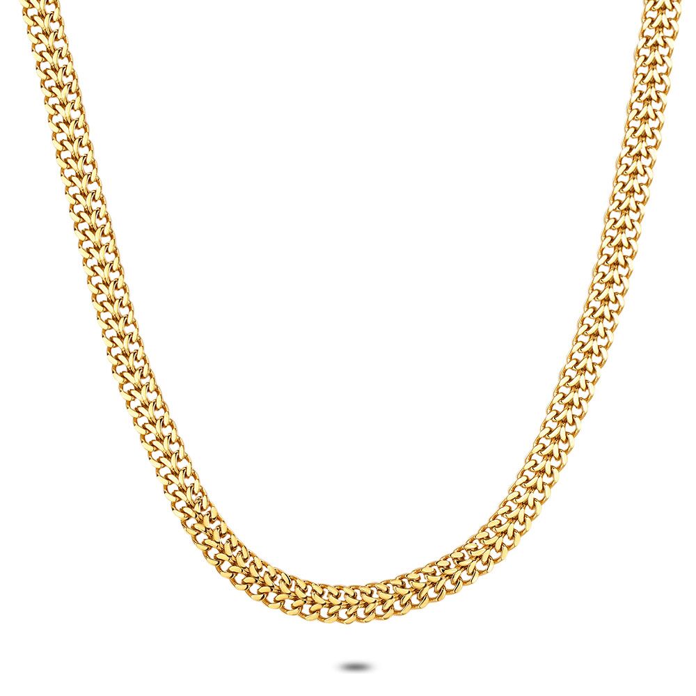 Gold Coloured Stainless Steel Necklace, Double Flat Gourmet Chain