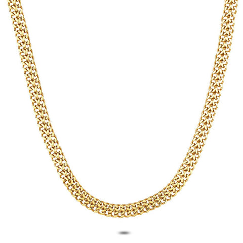 Gold Coloured Stainless Steel Necklace, Double Flat Gourmet Chain