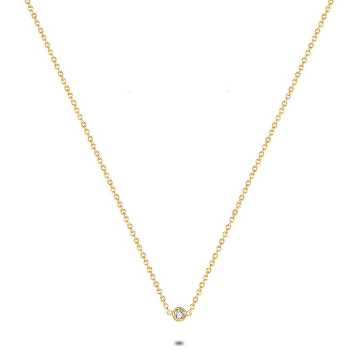 Gold Coloured Stainless Steel Necklace, 1 Crystal, 4 Mm