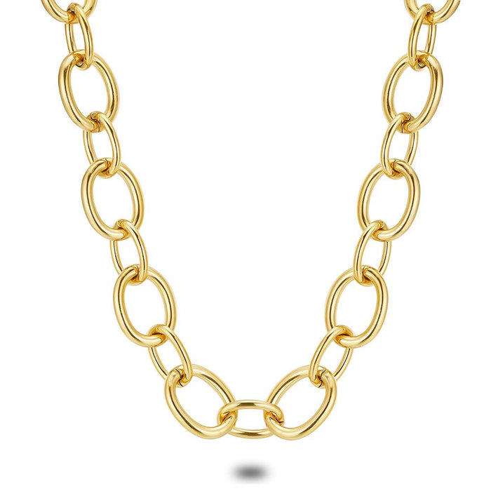 Gold Coloured Stainless Steel Necklace, Oval Link Chain, 15/20 Mm