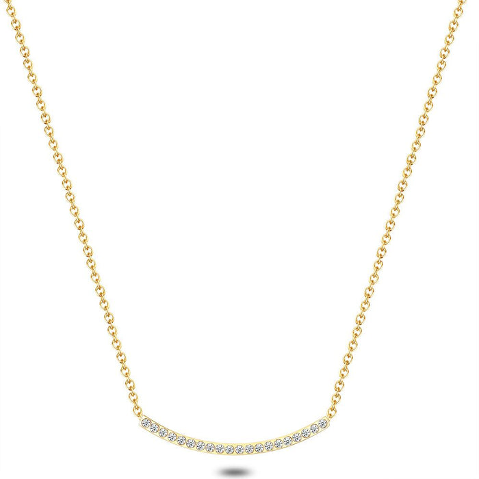 Gold Coloured Stainless Steel Necklace, 20 Crystals