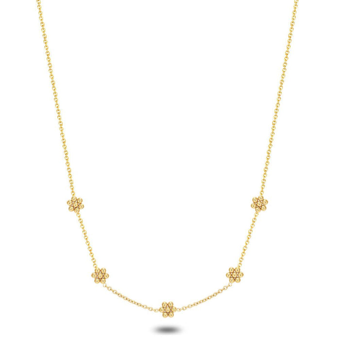 Gold Coloured Stainless Steel Necklace, Flowers, Dots