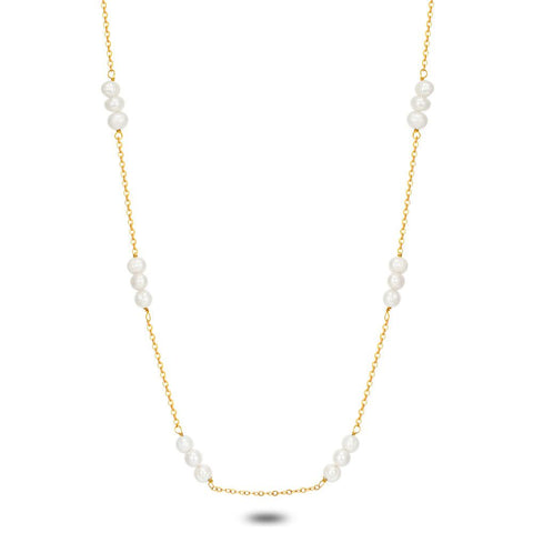 Gold Coloured Stainless Steel Necklace, Freshwater Pearls, Per 3