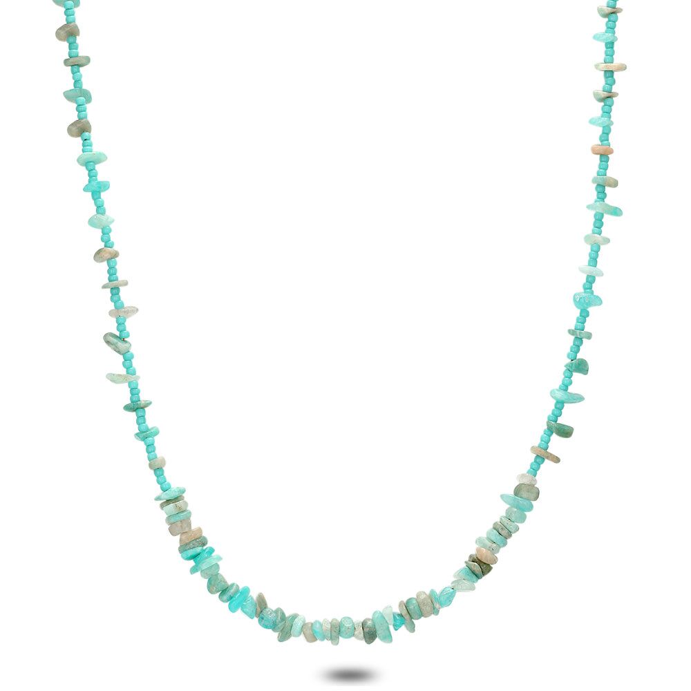 Gold Coloured Stainless Steel Necklace, Turquoise Stones Mix