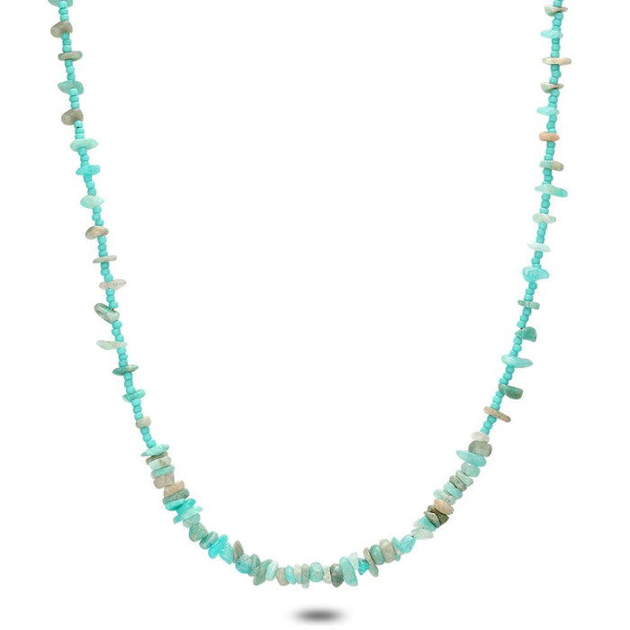 Gold Coloured Stainless Steel Necklace, Turquoise Stones Mix