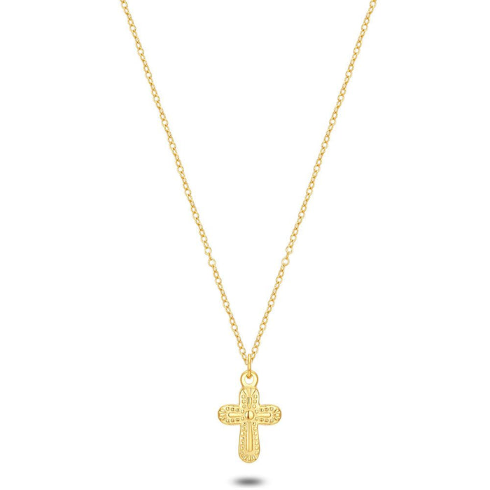 Gold Coloured Stainless Steel Necklace, Cross