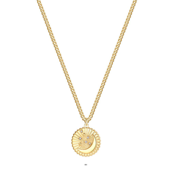 Gold Coloured Stainless Steel Necklace, Sun, Moon And Stars Pendant