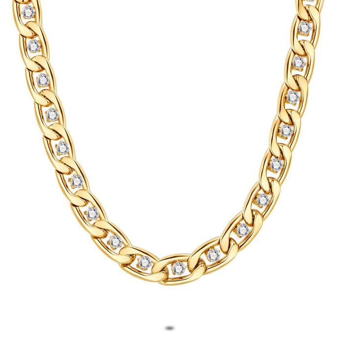 Gold Coloured Stainless Steel Necklace, Gourmet With Crystals