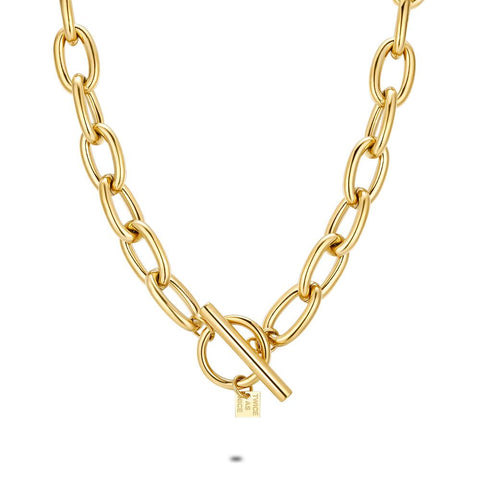Gold Coloured Stainless Steel Necklace, Oval Links, 11/19 Mm