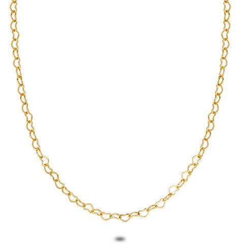 Gold Coloured Stainless Steel Necklace, Open Hearts Chain