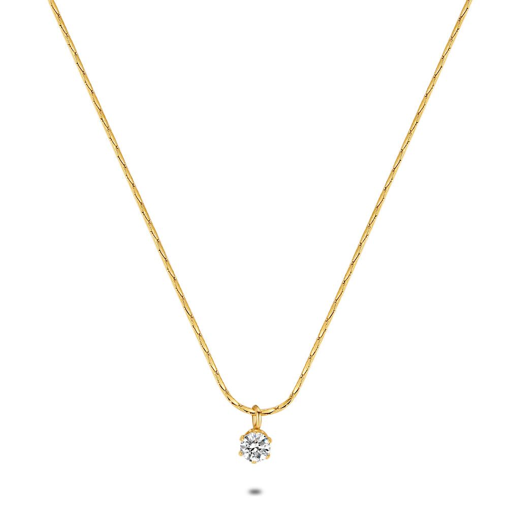 Gold Coloured Stainless Steel Necklace, 3 Mm Zirconia