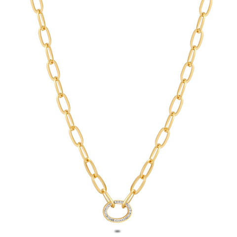 Gold Coloured Stainless Steel Necklace, Oval Links, Open Oval