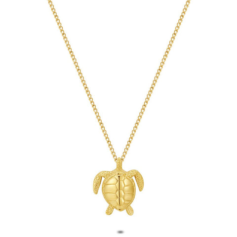 Gold Coloured Stainless Steel Necklace, Large Turtle