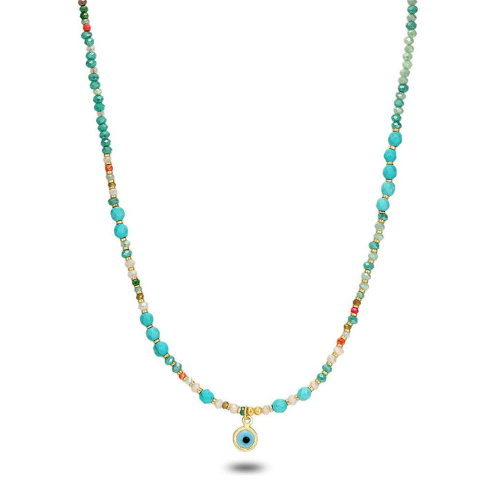 High Fashion Necklace, Turqoise Stones And Eye
