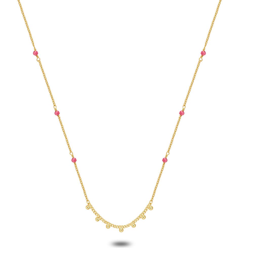 High Fashion Necklace, 7 Dots, Pink Stones