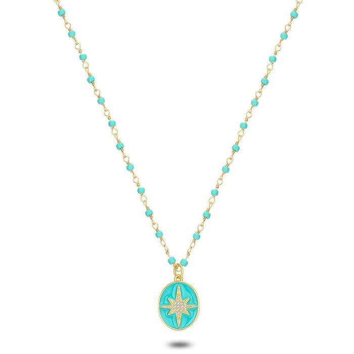 High Fashion Necklace, Oval With Star, Turquoise Beads