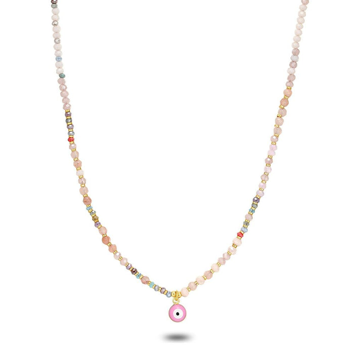 High Fashion Necklace, Pink Stones, Pink Eye