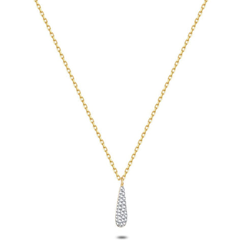 18Ct Gold Plated Silver Necklace, Drop, 15 Mm, White Crystals