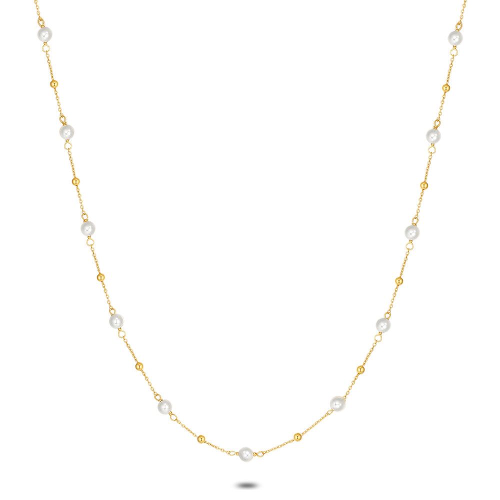 18Ct Gold Plated Silver Necklace, Small Pearls, Balls