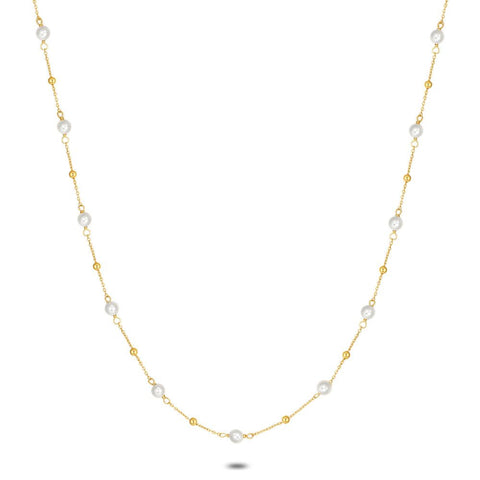 18Ct Gold Plated Silver Necklace, Small Pearls, Balls