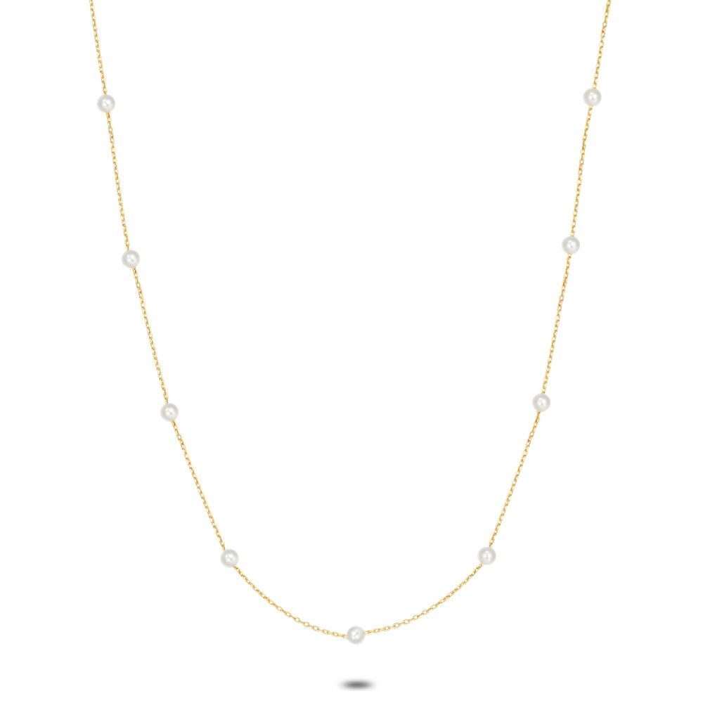 18Ct Gold Plated Silver Necklace, 10 Pearls