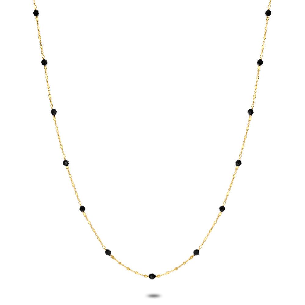 18Ct Gold Plated Silver Necklace, Black Crystals, On Cube Chain