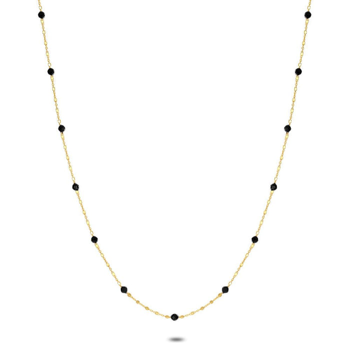 18Ct Gold Plated Silver Necklace, Black Crystals, On Cube Chain
