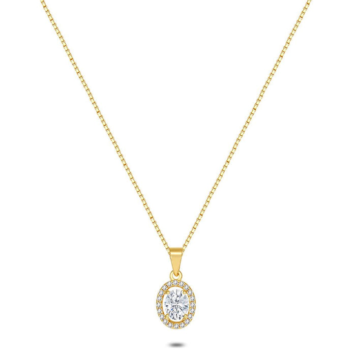 18Ct Gold Plated Silver Necklace, Oval Zirconia, Small Zirconia