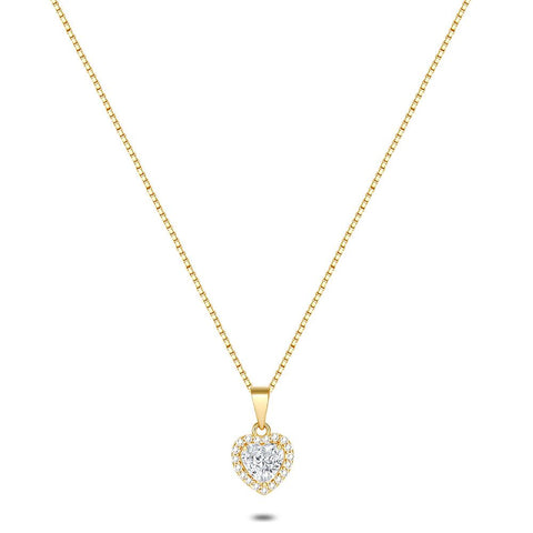 18Ct Gold Plated Silver Necklace, Heart, Zirconia