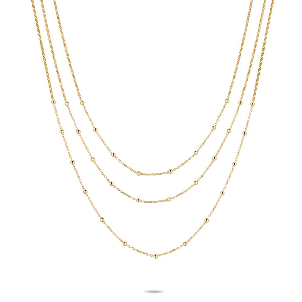 18Ct Gold Plated Silver Necklace, 3 Chains, Balls