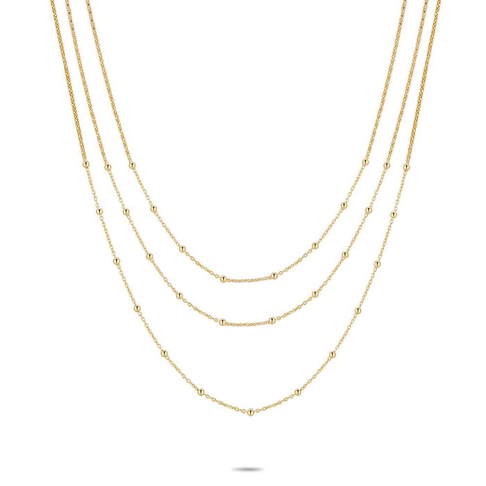18Ct Gold Plated Silver Necklace, 3 Chains, Balls
