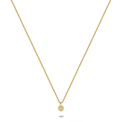 18Ct Gold Plated Silver Necklace, Small Daisy, Zirconia