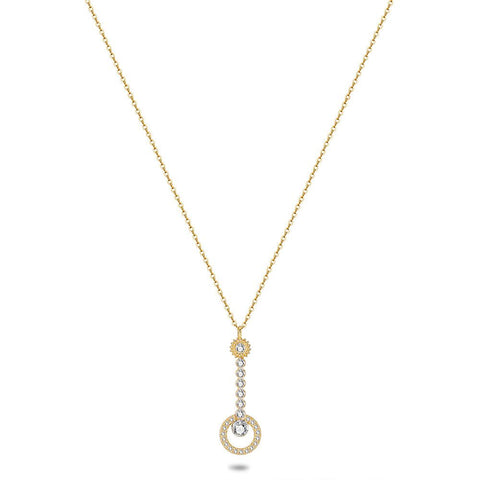 18Ct Gold Plated Silver Necklace, Circle With Zirconia