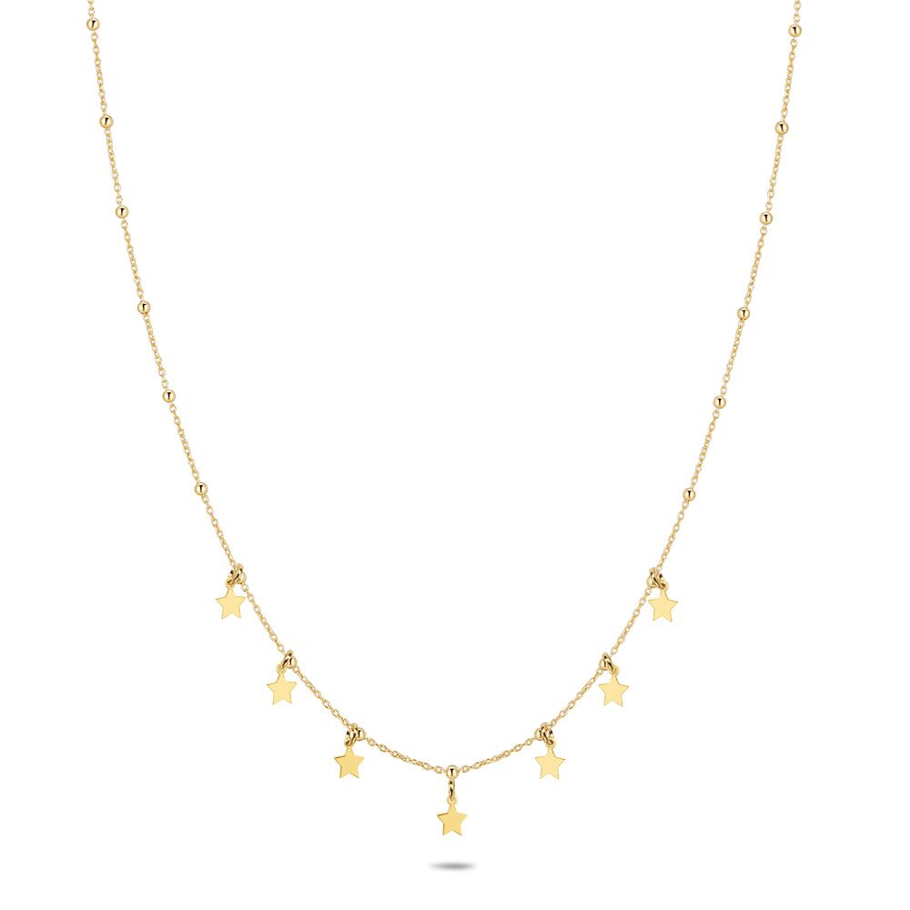 18Ct Gold Plated Silver Necklace, 7 Small Stars, Balls