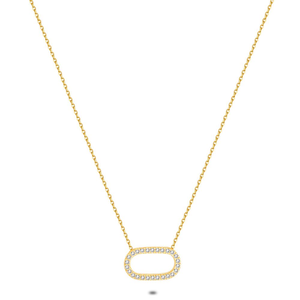 18Ct Gold Plated Silver Necklace, Open Oval With Zirconia