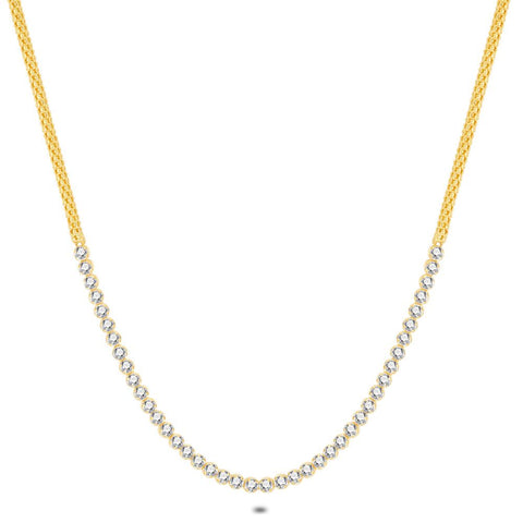 18Ct Gold Plated Silver Necklace, Zirconia On Snake Chain