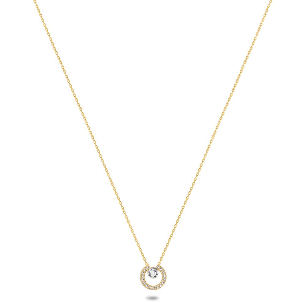 18Ct Gold Plated Silver Necklace, Open Circle With Zirconia